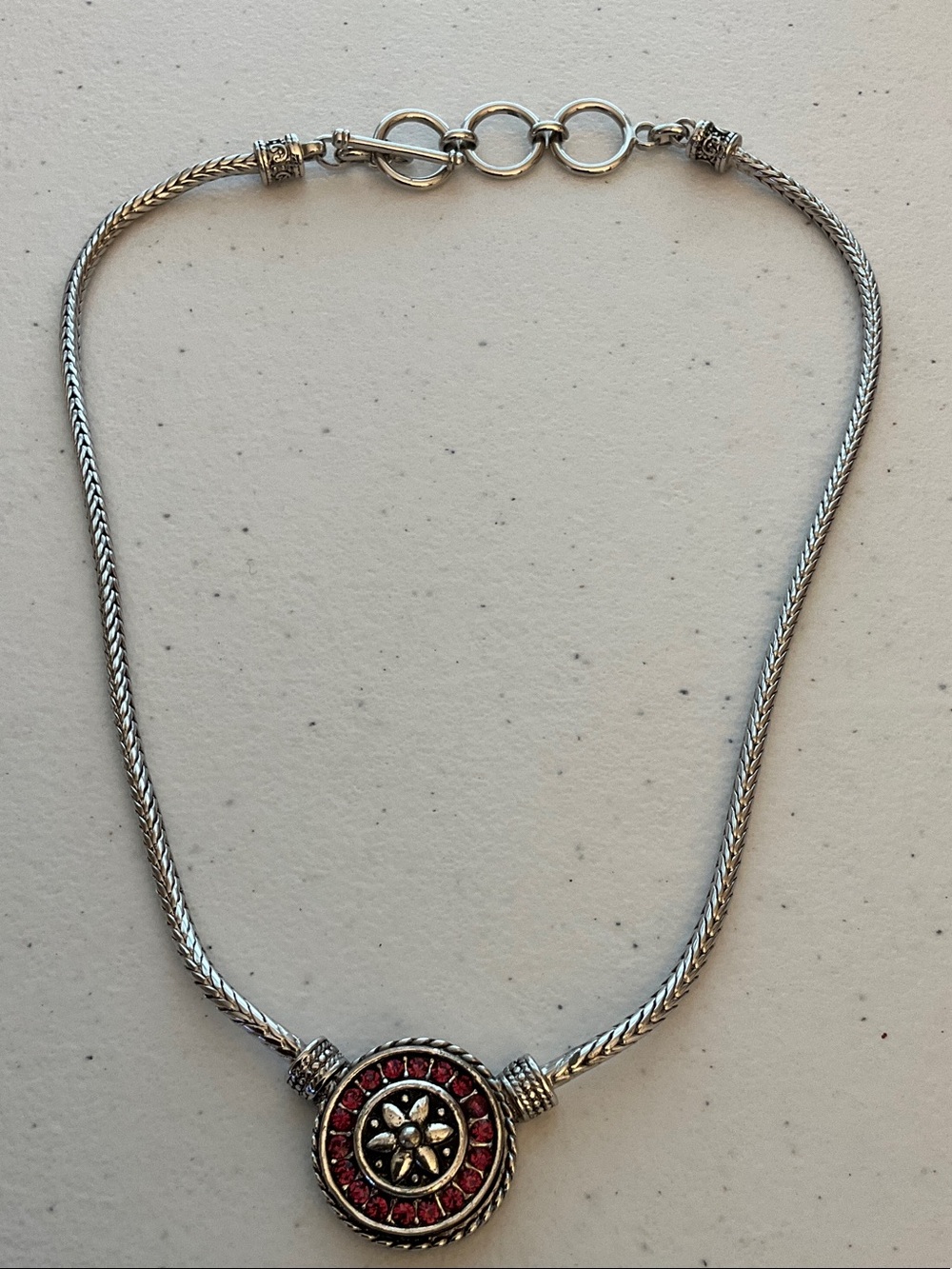 Snap Silver Tone Floral Medallion Necklace with Removable Pendant